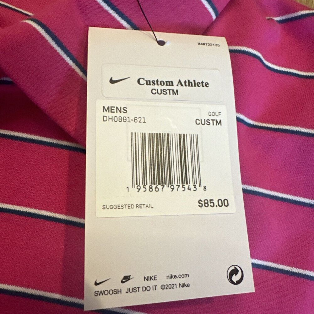 Nike‎ Men's Custom Athlete Dri Fit Pink Stripe Short Sleeve Polo Sm-Med* NWT - Picture 5 of 11